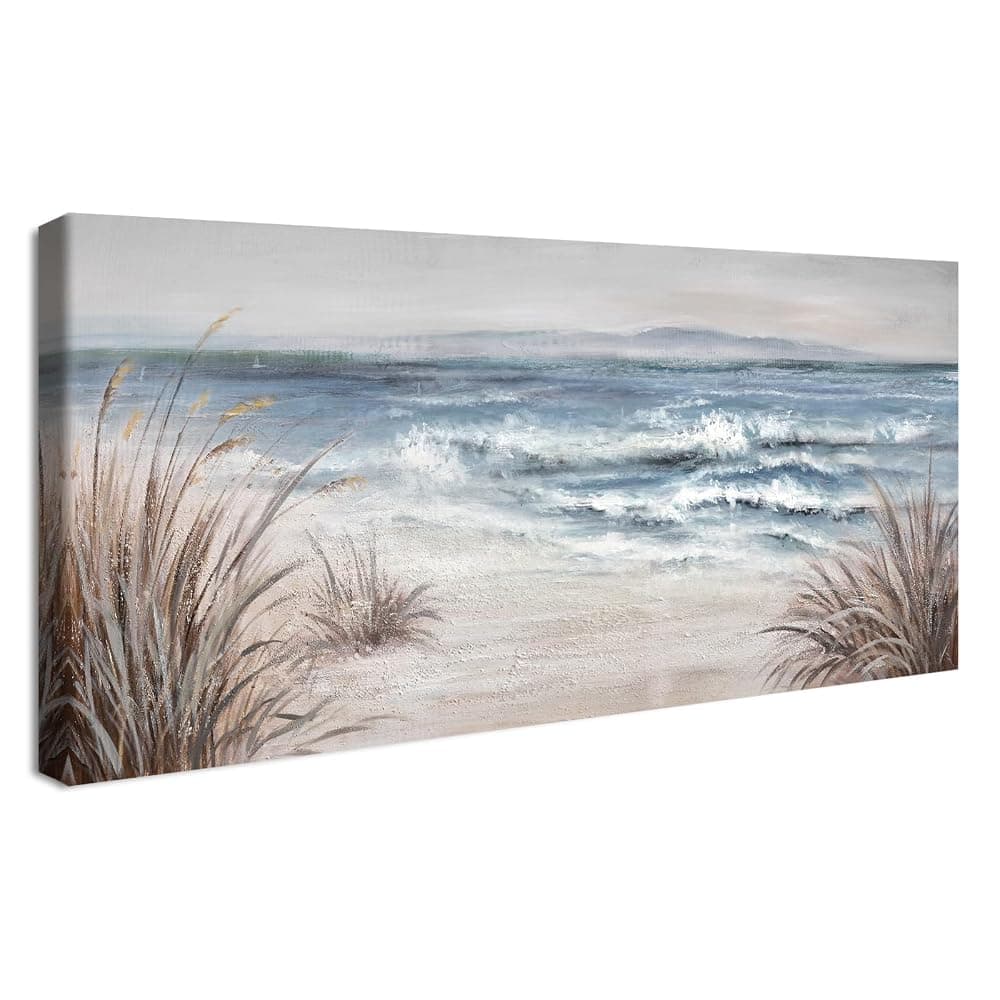 Cuadro con marco de madera paisaje marino Azul 50x120 cm
