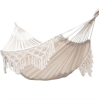 Hamac de Jardin Hamaca Colgante Doble de Algodón con Flecos para Colgar en la Playa o en el Patio Exterior Hamaca Bbrasileña (Crudo, 240cm*150cm,MAX Load 450lbs 50) | Hamacas en la Playa o en el Patio Exterior Hamaca Bbrasileña Extra grande 240x150