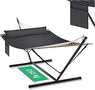 Hamaca 2 Personas con Soporte de Metal, Hamaca Columpio para Jardín Exterior, Capacidad 250 kg, con Reposacabezas y Bolsa de Transporte, Antracita