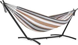 Hamaca con Soporte, Hamaca de Camping al Aire Libre, Jardín, Hamaca de Tela Individual con Marco de Metal con Bolsa de Transporte Portátil y Accesorios, Carga de 200 Kg | Hamaca doble de tela para acampar al aire libre, capacidad de carga de 270 kg, para camping, viajes, patio