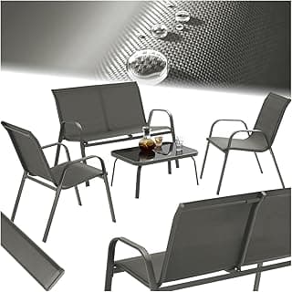 Conjunto Jardin Exterior para 4 Personas, Muebles Jardin Exterior con Estructura de Acero, Mesa con Vidrio de Seguridad, Muebles Terraza y Sofa Terraza - Antracita