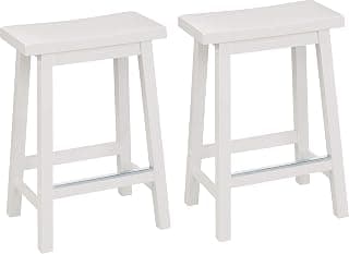 Juego de 2 taburetes de cocina de madera maciza, taburete de bar corto, silla de comedor, fácil montaje, moderno, 61 cm de alto, Blanco