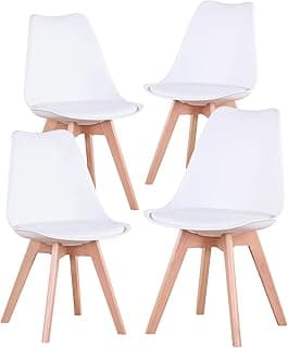 Juego de 4 Sillas de Comedor Modernas con Asiento Tapizado y Patas de Madera de Haya Ideales para Comedor, Cocina, Sala de Estar, Dormitorio (Blanco)
