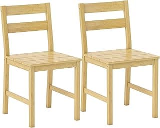 Juego de 2 Sillas de Comedor de Bambú Respaldo Curvado Natural | Sillas de Cocina, Asiento con Listones, Sin Brazos, para Sala de Estar