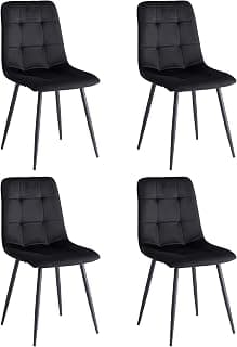 Pack 4 Sillas de Comedor, Sillas Cocina Nordica, Silla de Salón con Asiento Tapizado de Terciopelo y Patas Metálicas Negros (Negro)
