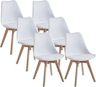 Pack de 6 Sillas de Comedor, Silla Blanca, Sillas de Cocina, Asiento Acolchado Tapizado y Patas de Madera Maciza de Haya