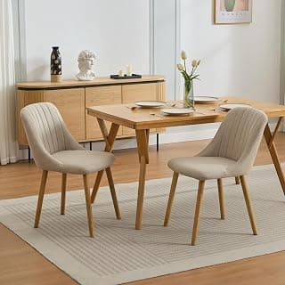 Juego de 2 sillas de comedor, silla de cocina acolchada con patas de madera para salón, cocina y oficina, con respaldo curvado con patas de roble