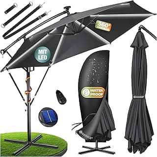 aluminio semáforo sombrilla sombrilla LED solar Ø300 cm / Ø350 cm + funda con mecanismo de manivela con interruptor on/off protección UV aluminio impermeable sombrilla sombrilla de jardín