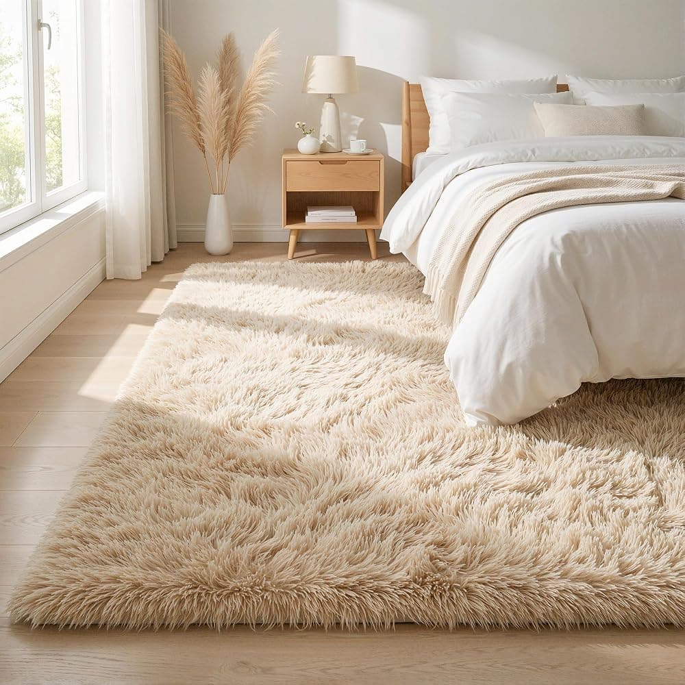 Alfombra shaggy de pelo largo Beige