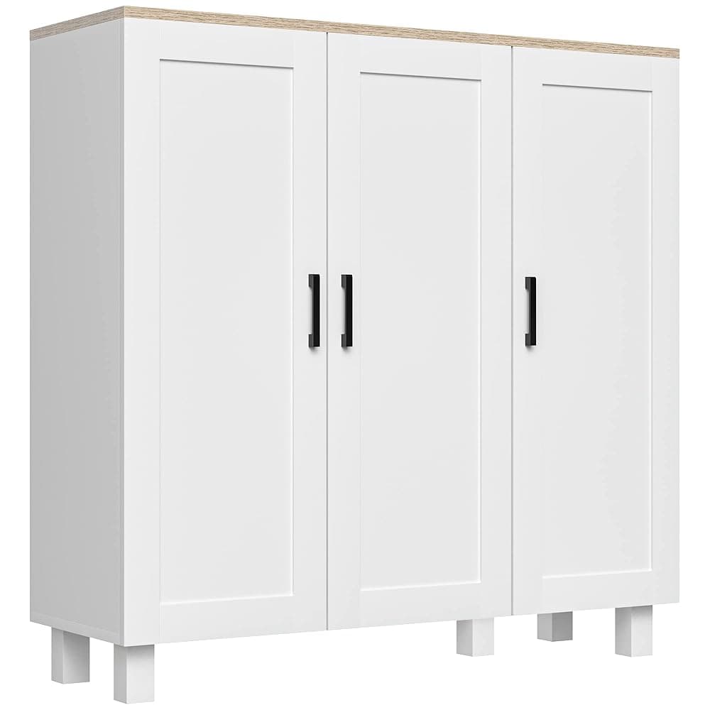 Aparador estrecho de 3 puertas Negro y Blanco
