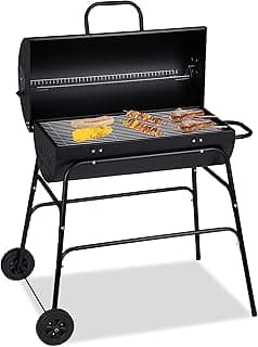 Barbacoa, BBQ con Tapa, Ventilación Ajustable, Resistente, Jardín y Terraza, 96,5 x 103 x 64,5 cm, Negro