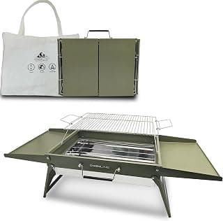 47 * 34 cm Barbacoa de Carbón para Camping, Picnic, Jardín y Playa, Pequeña Barbacoa de Carbón Portátil Plegable para 3-5 Personas, BBQ Portátil para Uso en Exteriores, Verde