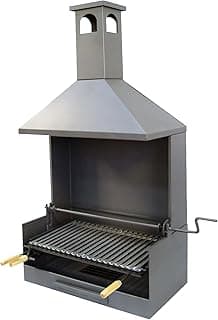 – Cajón Barbacoa con Chimenea y Parrilla Inox | 61x40x148 cm | Con Sistema de Evacuación de Humos y Parrilla Regulable | Ideal para Exteriores
