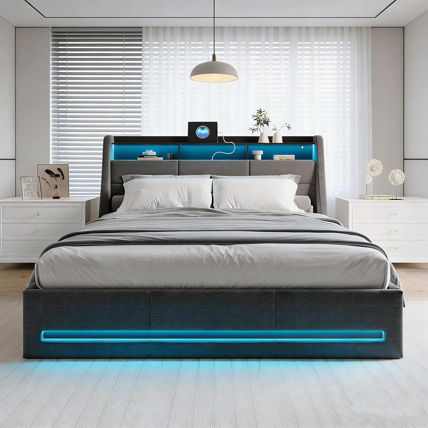 Cama con almacenaje Gris