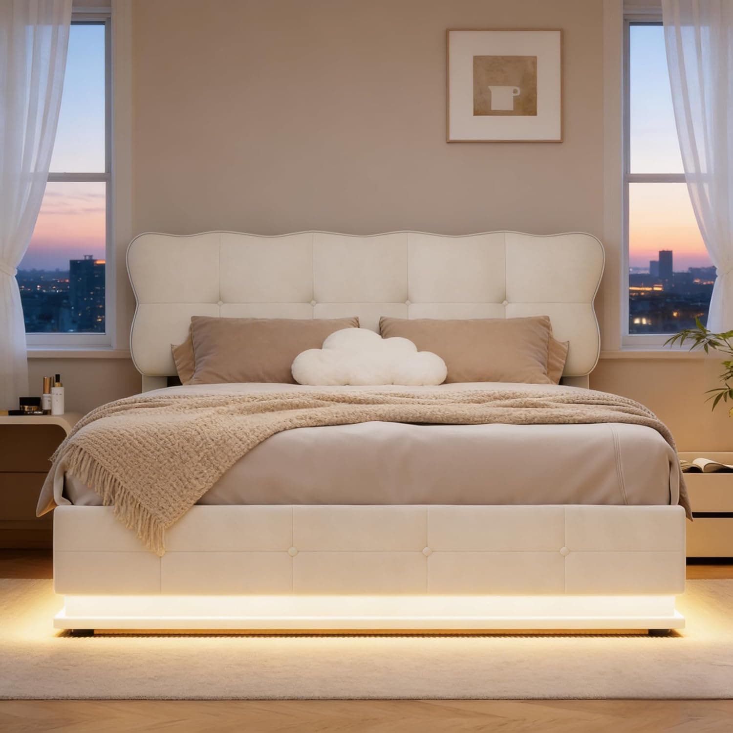 Cama con almacenaje hidráulico Beige