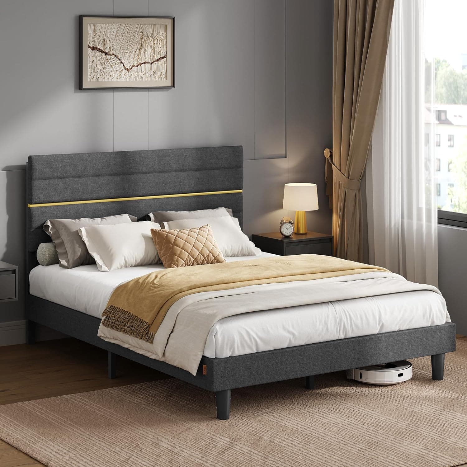 Cama con cabecero Gris