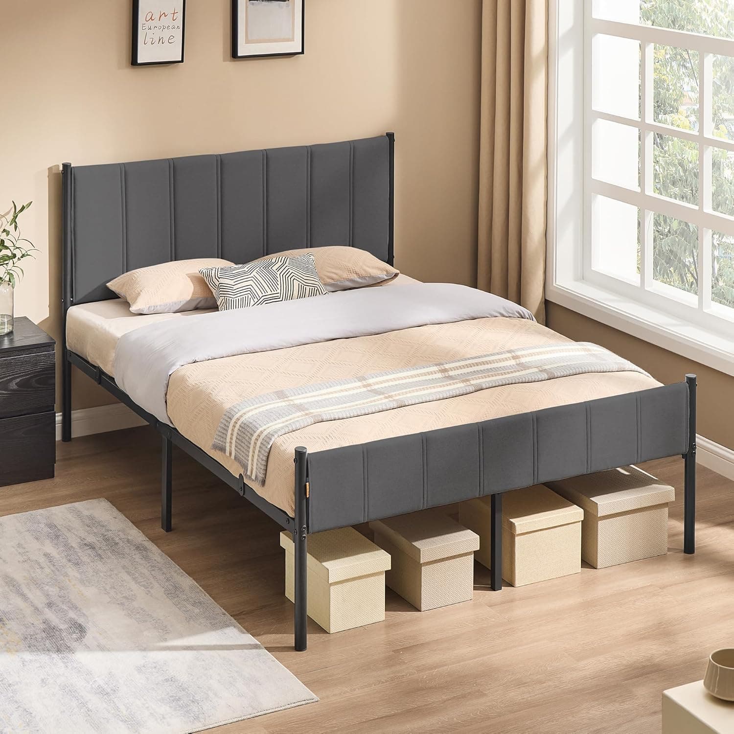 Cama con cabecero Gris