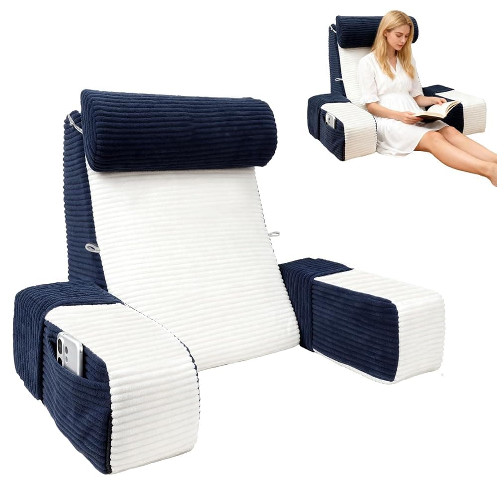 Almohada de lectura con reposabrazos Azul y Blanco