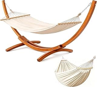 Hamaca con Soporte de Madera, 2 Hamacas, 200 kg | Madera maciza de pino, altura ajustable, 320x120x120 cm, estructura arqueada, jardín, terraza, balcón