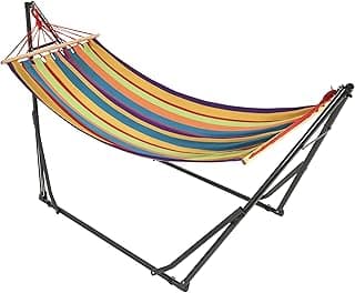 Hamaca con Soporte Plegable 2 en 1 270x100x94 cm Multicolor | Tendedero con Barra, Estructura de Acero, Hamaca de Camping Portátil de Algodón, Carga 120 kg, para Jardín Patio Terraza