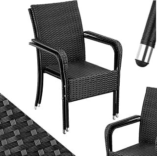 Silla de Jardín de Ratán y Acero Apilable, Muebles Jardín Exterior Resistentes a la Intemperie, Silla Conjunto Jardín Exterior, Sillas Terraza o Patio, Fácil Montaje, Max. 120 kg - 2 Sillas