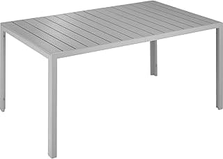 Mesa Jardín Exterior de Aluminio 150x90x74,5cm, Mesa Terraza, Patas Ajustables y Topes, Mueble Jardín Resistente a Intemperie, Fácil Montaje - Plata/Gris