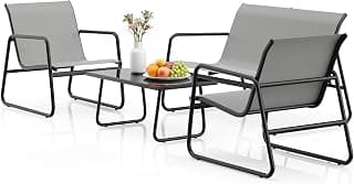 Juego de Muebles de Jardín 4 Piezas con Sofá de 2 Plazas 2 Sillones 1 Mesa de Vidrio, Conjunto de Patio, Tejido Teslin, Impermeable Antióxido, Mesa y sillas Jardin para Balcón Terraza