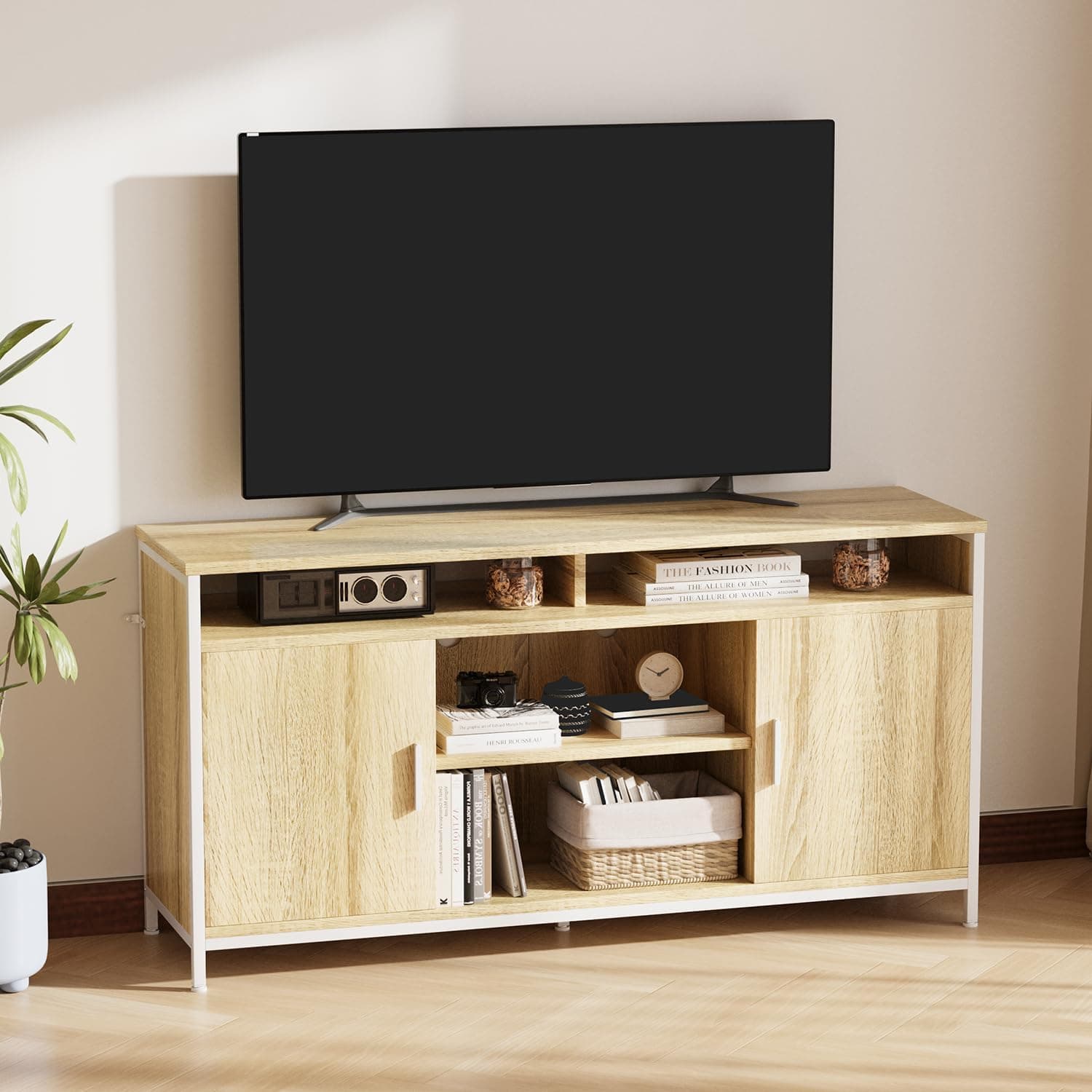Mueble TV con estantes Roble