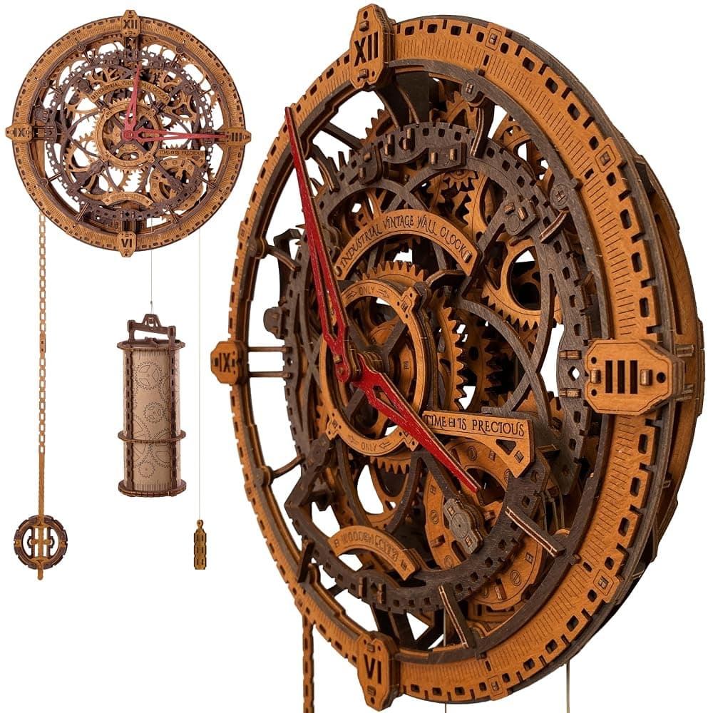 Kit de reloj de pared 3D de madera vintage industrial