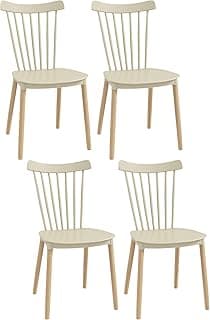 Juego de 4 Sillas de Comedor Estilo Nórdico 48x52,5x83 cm Natural | Sillas de Cocina, Respaldo Alto, Asiento de Polipropileno, Patas de Madera de Haya, Carga 120 kg