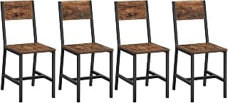 Juego de 4 Sillas de Comedor, Marco de Acero, Industrial | Para Comedor, Salón, Cocina, Marrón Rústico y Negro, LDC093K02
