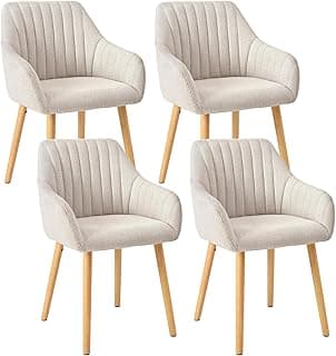 Juego de 4 sillas de Comedor Beige con reposabrazos de Lino, sillas de Comedor, Silla de salón, Silla de Cocina