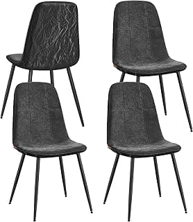 Sillas de Comedor, Juego de 4, Soporte de Metal, Pies Ajustables, Fácil Limpieza, Sillas de Cocina, Tejido de Chenilla, PU con Textura Brillante, Gris Pizarra KDC188G01