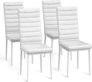 Sillas de Comedor Modernas (Juego de 4), Tapizadas en Piel Sintética PU, Respaldo Alto Ergonómico para Salón y Cocina, Blanco