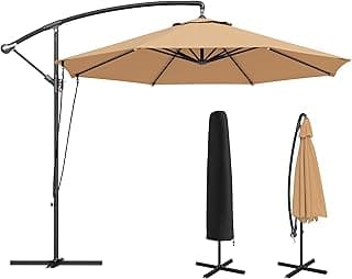 Parasol Excéntrico Ø 290 cm con Toldo Giratorio 360 | Sombrilla Terraza Exterior, Base Cruzada, Manivela, Funda Protectora, Cuerda de Viento, Anti-UV 50+, Terraza Patio