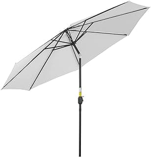 Sombrilla de Jardín Ø300x250 cm Manivela para Terraza Gris Oscuro | Sombrilla recta, de metal, redondo, poliéster, 180 g/m²