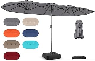 Sombrilla Doble 400 x 210 cm con Base, Manivela, 12 Costillas y 2 Sacos de Arena de Carga 30kg, Sombrilla Terraza Exterior con Protección UV para Jardín, Terraza y Mercado