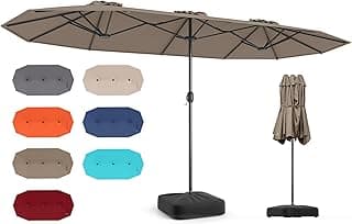 Sombrilla Doble 400 x 210 cm con Base, Manivela, 12 Costillas y 2 Sacos de Arena de Carga 30kg, Sombrilla Terraza Exterior con Protección UV para Jardín, Terraza y Mercado