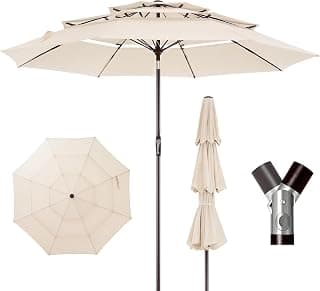 Sombrilla de Terraza, Sombrilla de Jardín de 300 cm, Toldo Ventilado de Tres Capas, Ángulo Ajustable, 8 Varillas y Manivela, Diseño Resistente al Viento