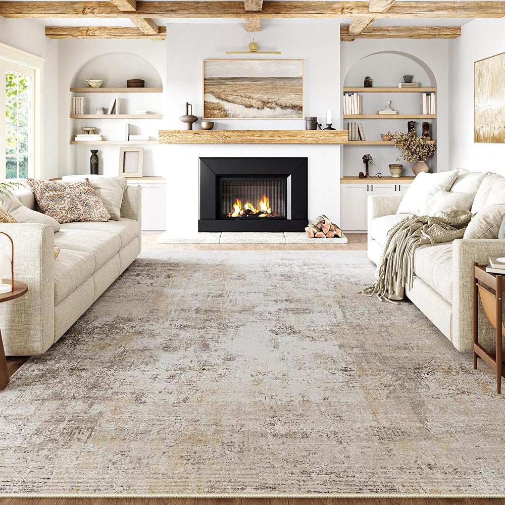 Alfombra de salón grande Beige y Gris