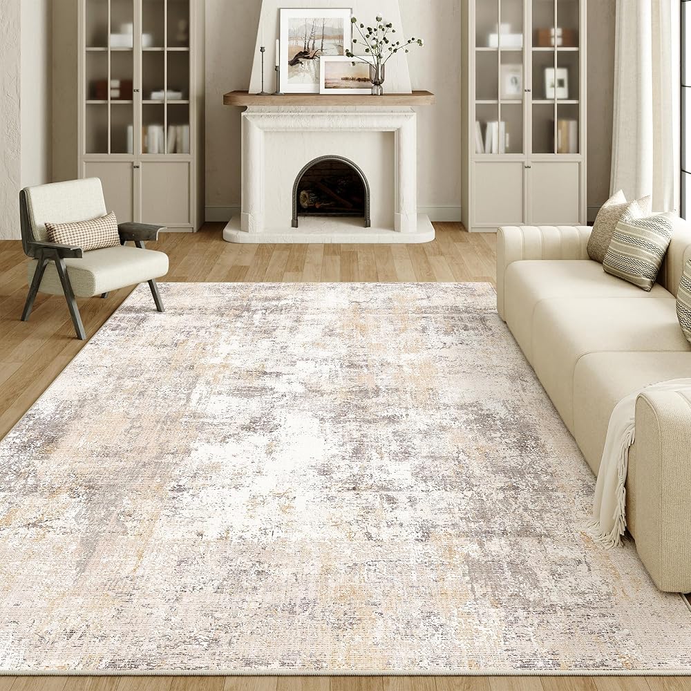 Alfombra de salón grande Beige y Gris