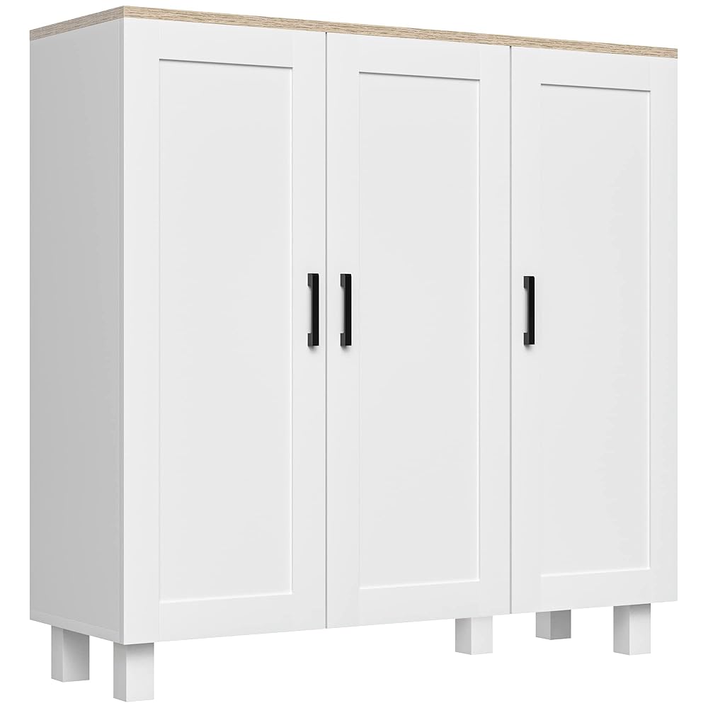 Aparador estrecho de 3 puertas Negro y Blanco