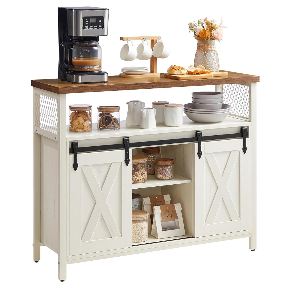 Aparador de cocina con puertas correderas Blanco y Marrón Miel