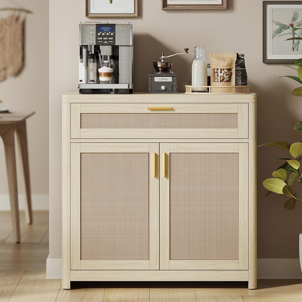 Aparador estilo boho efecto ratán Beige Natural