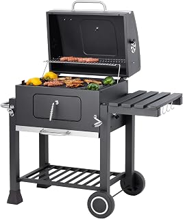 Barbacoa de Carbón Memphis, Termómetro, Mesita Plegable, Ganchos para Accesorios, Sistema Smart-Grid, Ruedas