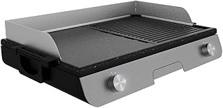Barbacoa Eléctrica de Sobremesa PerfectRoast 3000 Inox. 3000 W, Superficie de cocinado Mixta, Revestimiento Antiadherente Rockstone, Termostato regulable, Bandeja recogegrasas