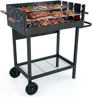 Barbacoa de carbón - 94 x 51 x 93 cm - Negro - Fabricado en Acero - para jardín y patio con uso familiar y reuniones con montaje sencillo limpieza cómoda y calidad consistente. Mod. DRAKEN