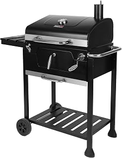 Barbacoa de carbón vegetal, barbacoa ahumadora, barbacoa de camping, carbón vegetal, exterior, parrilla de jardín, superficie de la parrilla, 59 x 42 cm, color negro