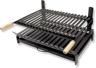 Barbacoa con Parrilla Inoxidable 60x43 cm | Barbacoa de Carbón para Exterior | Ajuste de Altura y Cajón para Cenizas | Con Ruedas para Fácil Transporte
