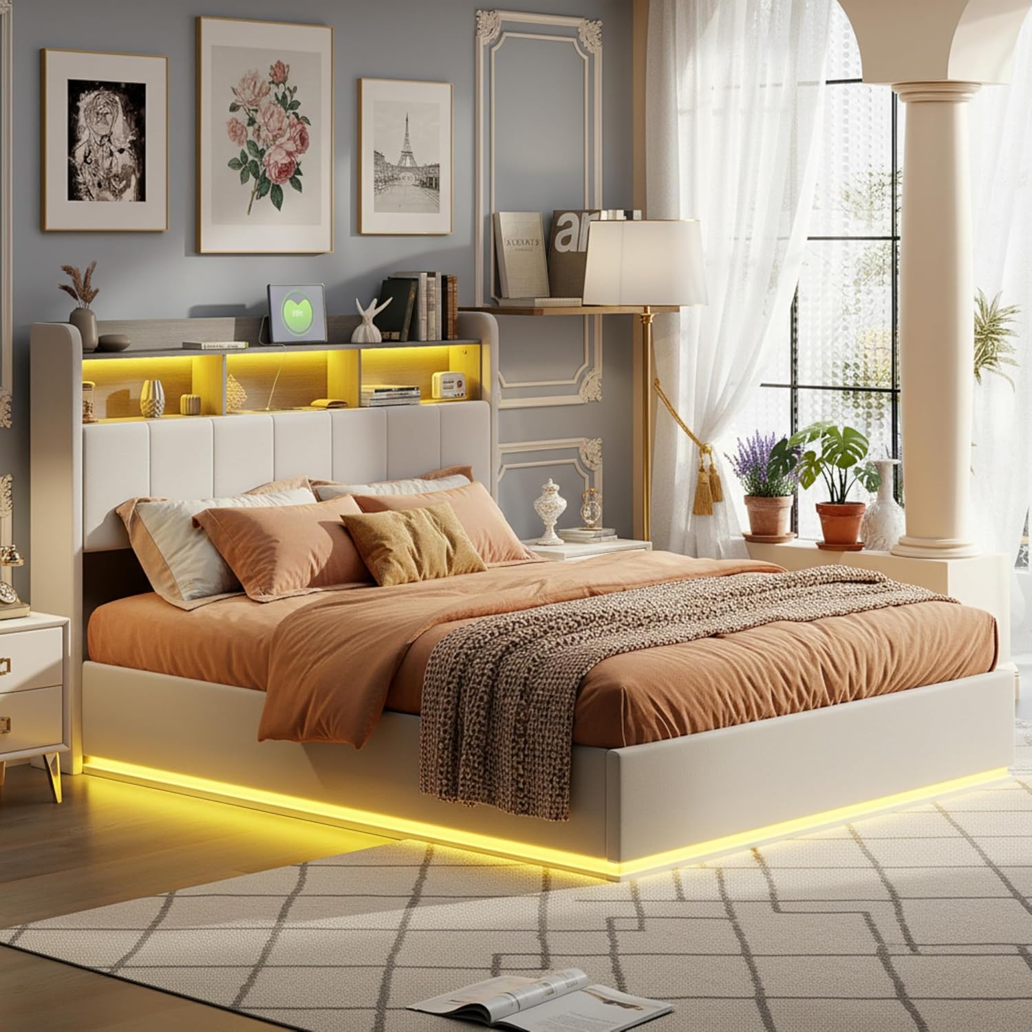 Cama con almacenaje Beige